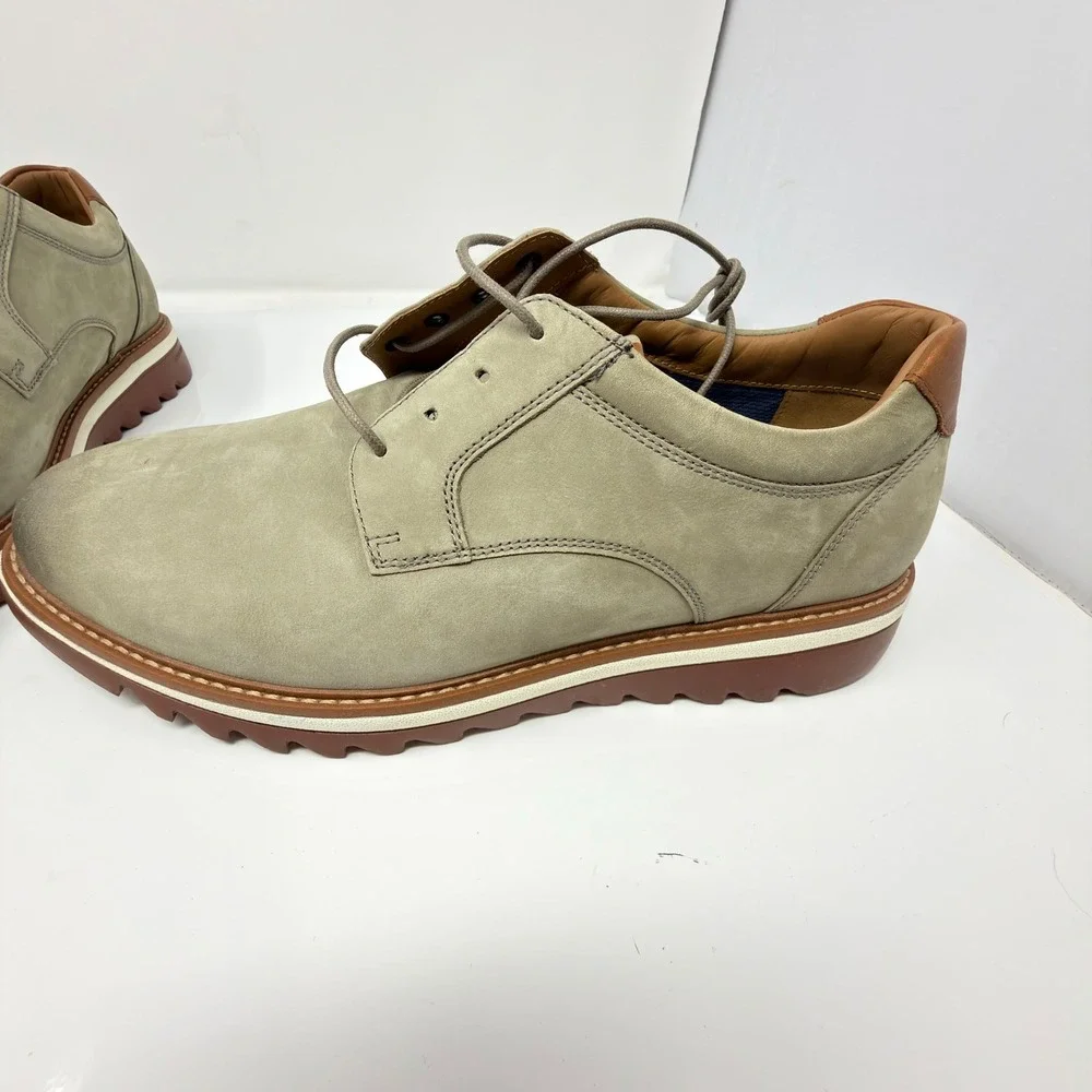 Johnston & Murphy Mens 10W Grey Nubuck Leather Plain Toe Casual Oxford Shoes